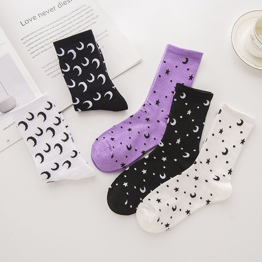 Y2k Moon Cotton Socks
