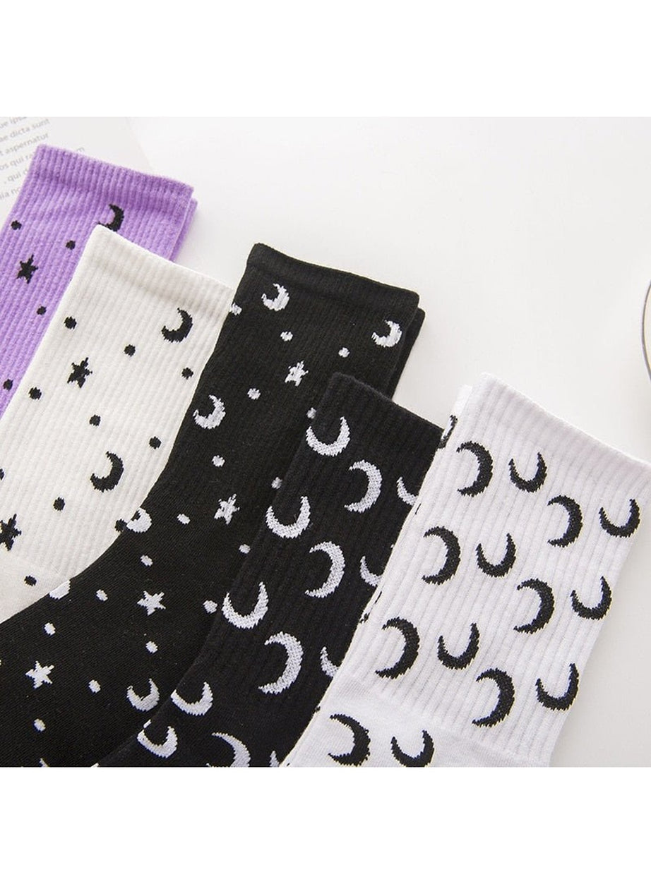 Y2k Moon Cotton Socks