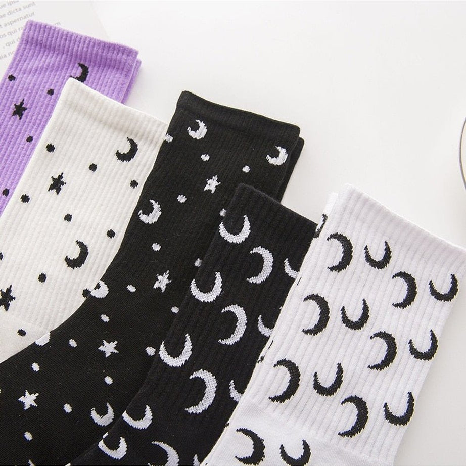 Y2k Moon Cotton Socks