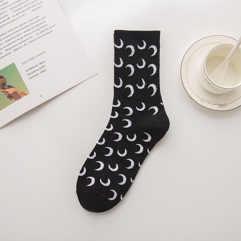 Y2k Moon Cotton Socks