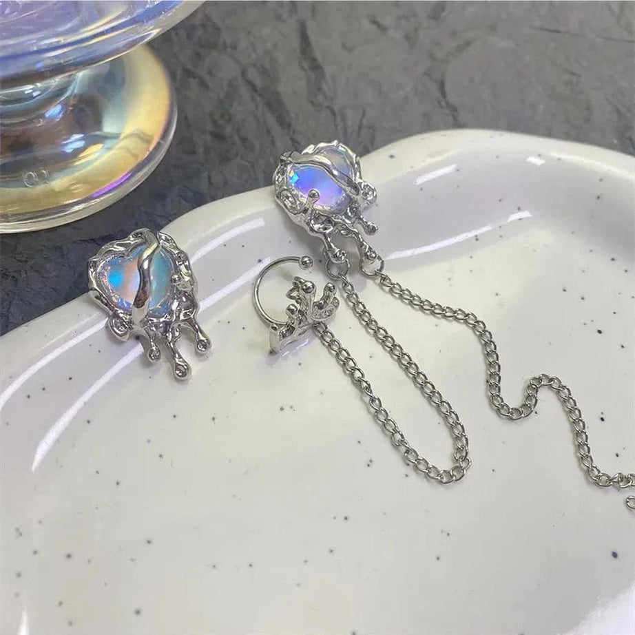 Y2k Moon Tassel Butterfly Drop Earrings