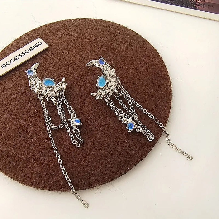 Y2k Moon Tassel Butterfly Drop Earrings