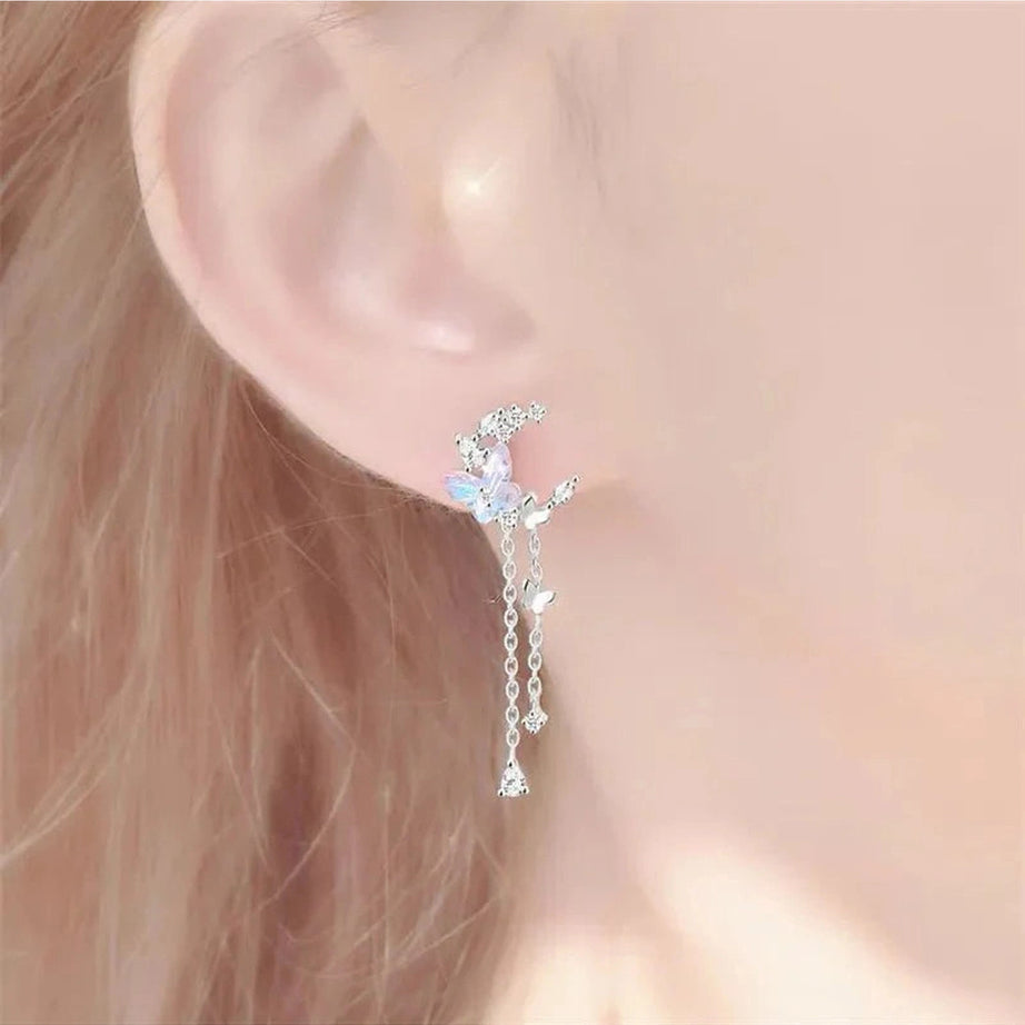Y2k Moon Tassel Butterfly Drop Earrings
