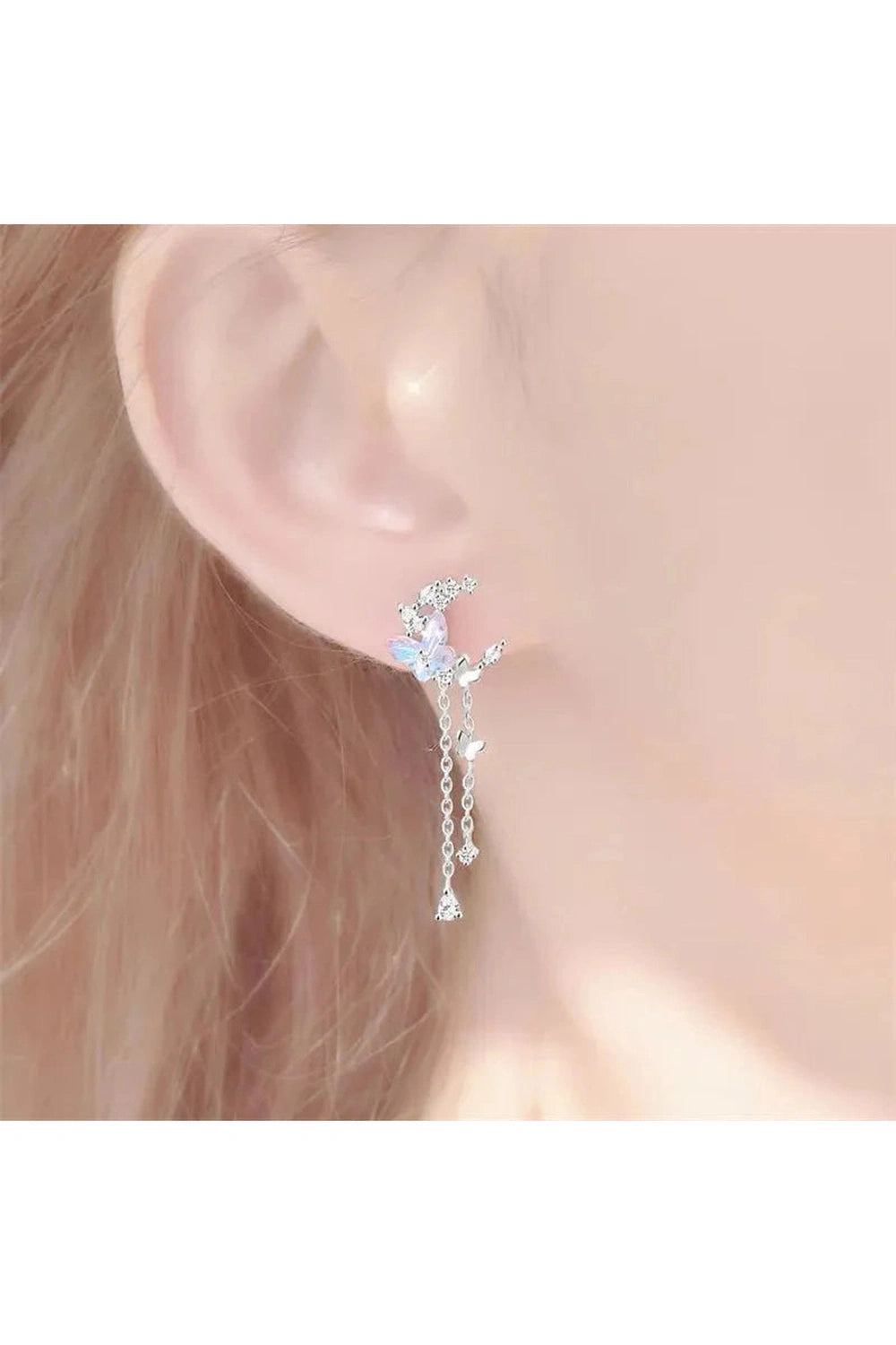 Y2k Moon Tassel Butterfly Drop Earrings