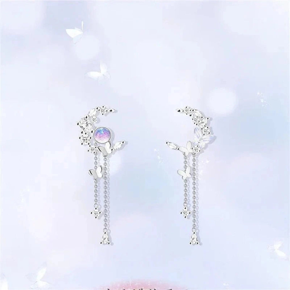 Y2k Moon Tassel Butterfly Drop Earrings