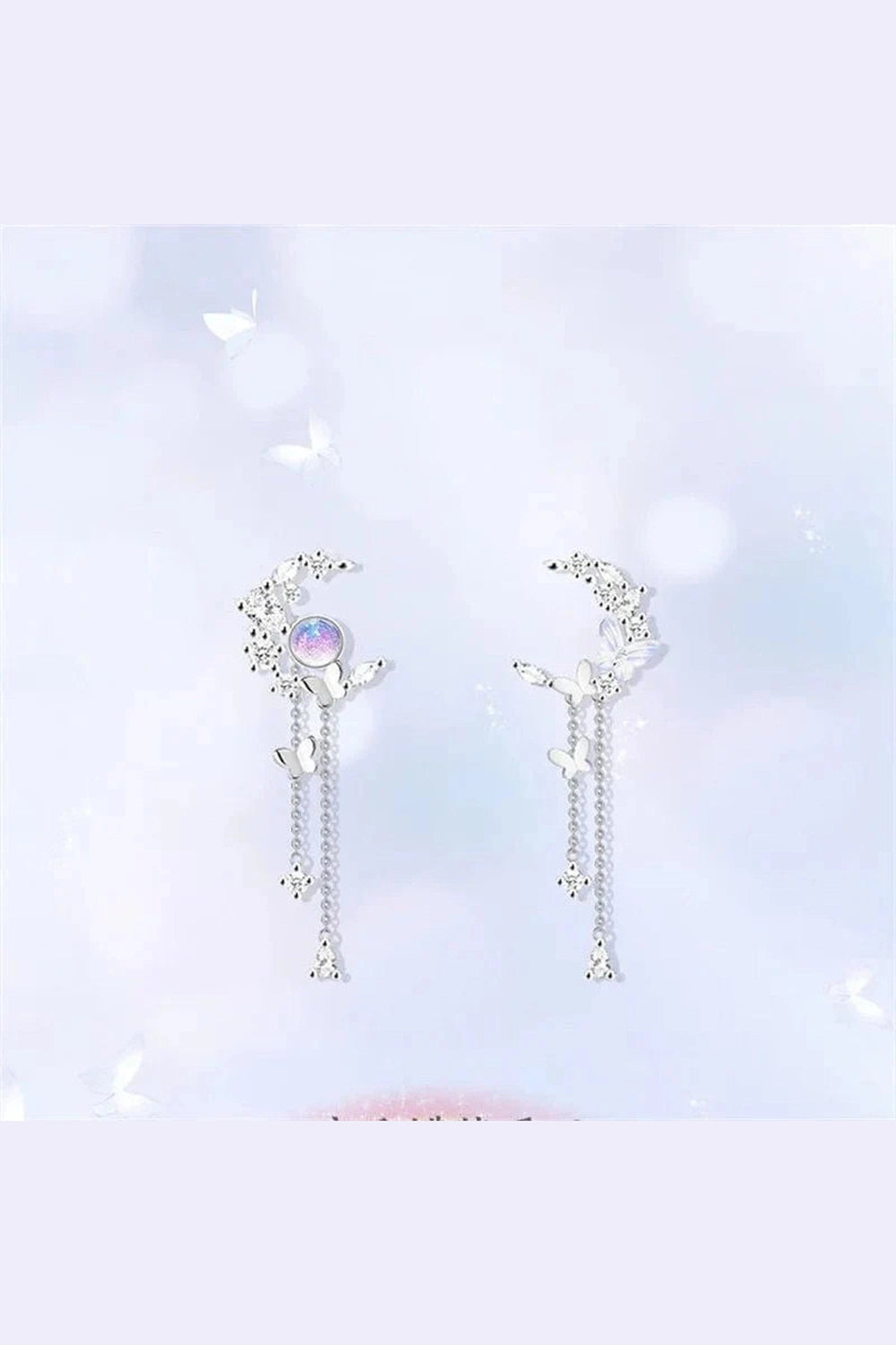 Y2k Moon Tassel Butterfly Drop Earrings