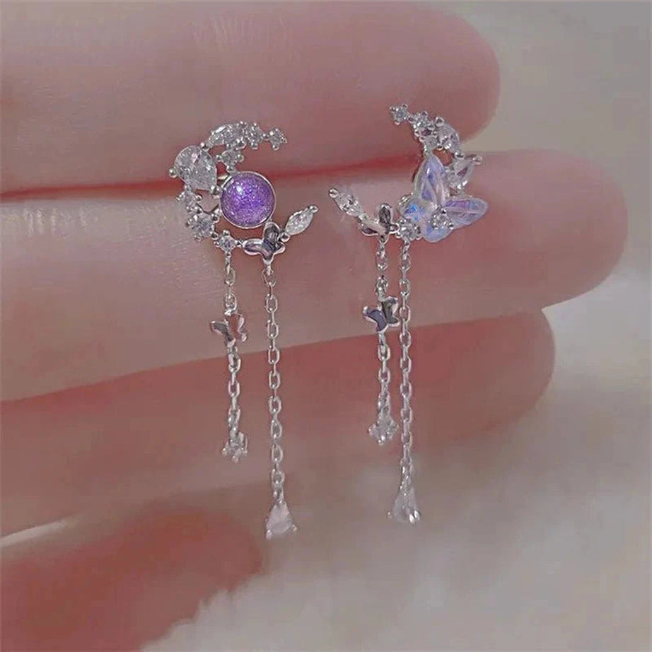 Y2k Moon Tassel Butterfly Drop Earrings