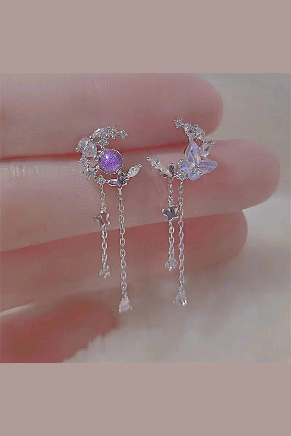 Y2k Moon Tassel Butterfly Drop Earrings