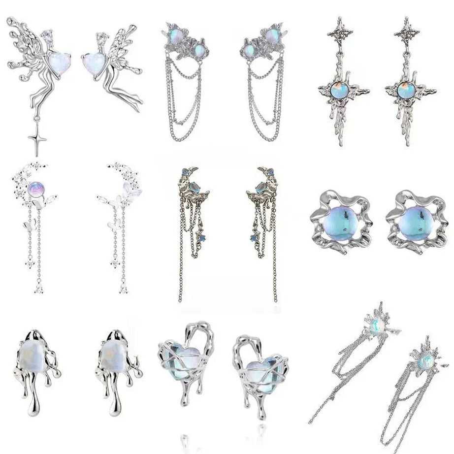 Y2k Moon Tassel Butterfly Drop Earrings