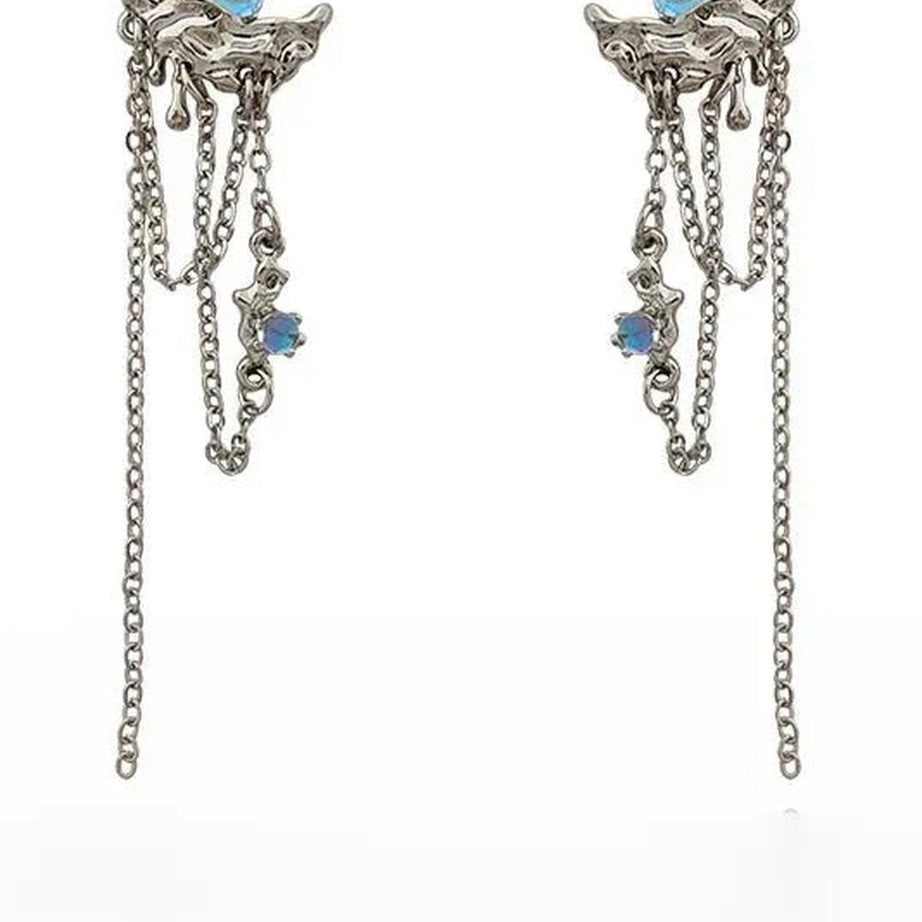Y2k Moon Tassel Butterfly Drop Earrings