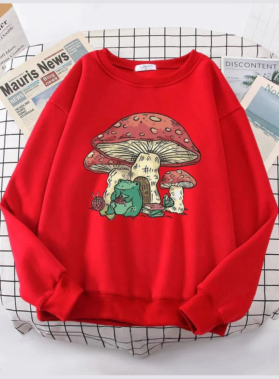 Y2k Mushroom House Frog Oversize Women's Sweatshirt
