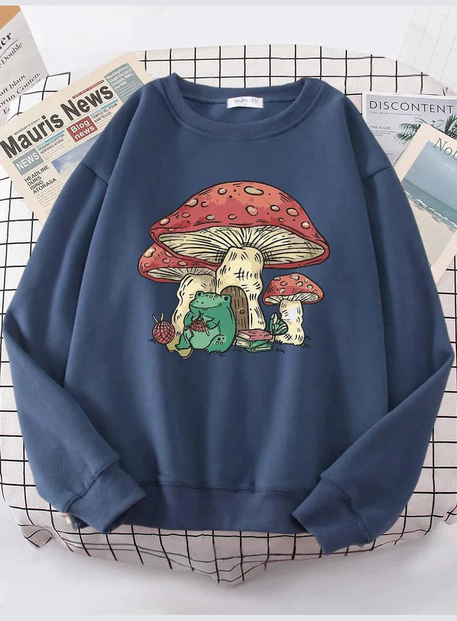 Y2k Mushroom House Frog Oversize Women's Sweatshirt
