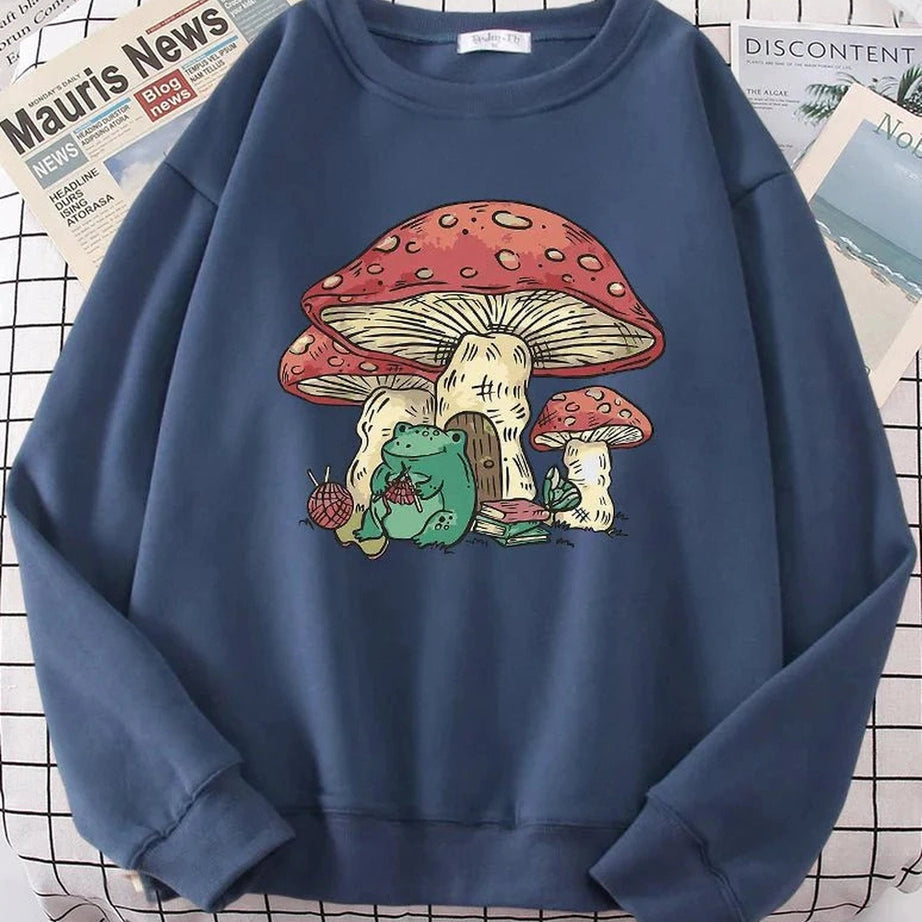Y2k Mushroom House Frog Oversize Women's Sweatshirt
