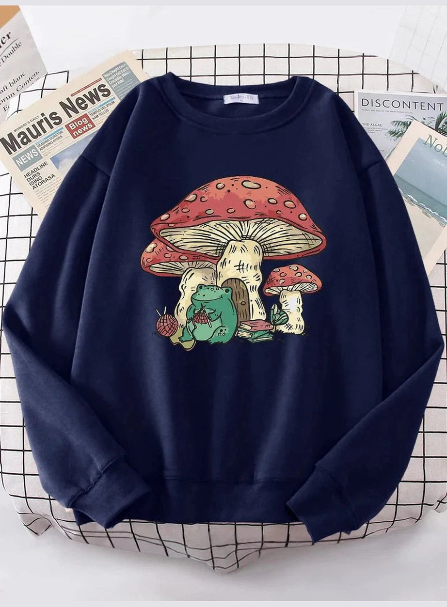 Y2k Mushroom House Frog Oversize Women's Sweatshirt