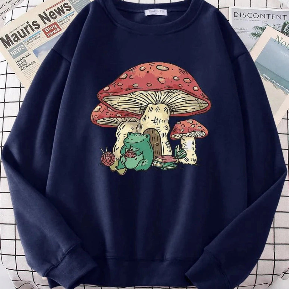 Y2k Mushroom House Frog Oversize Women's Sweatshirt
