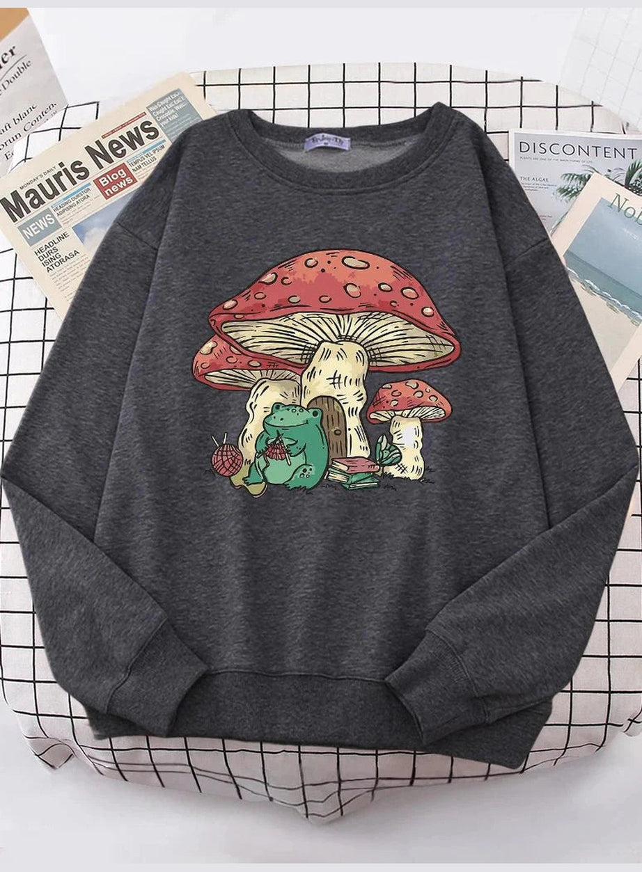 Y2k Mushroom House Frog Oversize Women's Sweatshirt