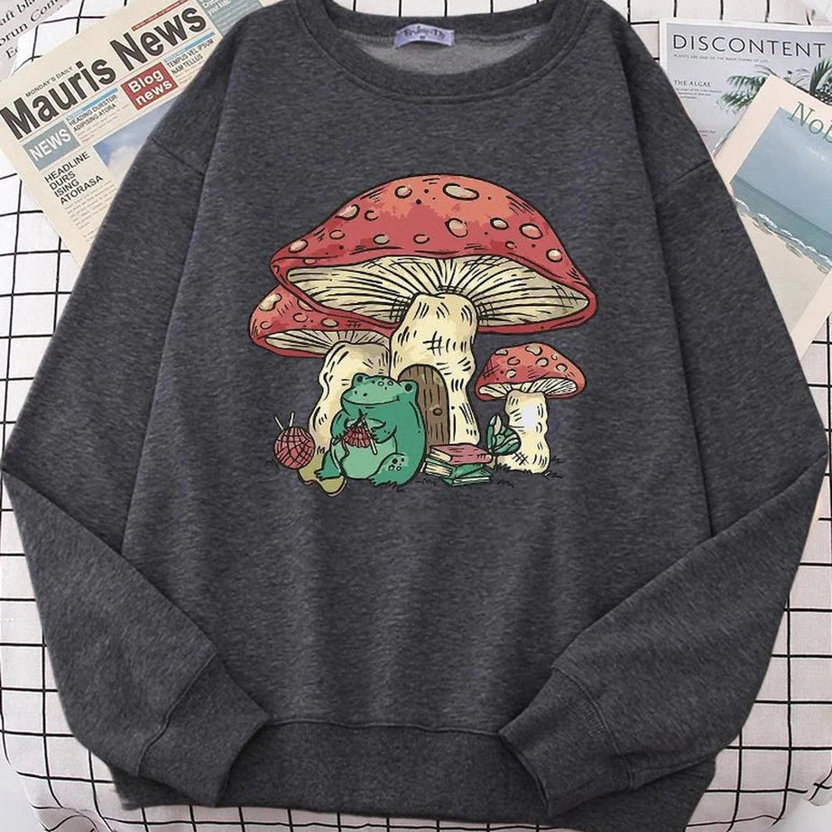 Y2k Mushroom House Frog Oversize Women's Sweatshirt