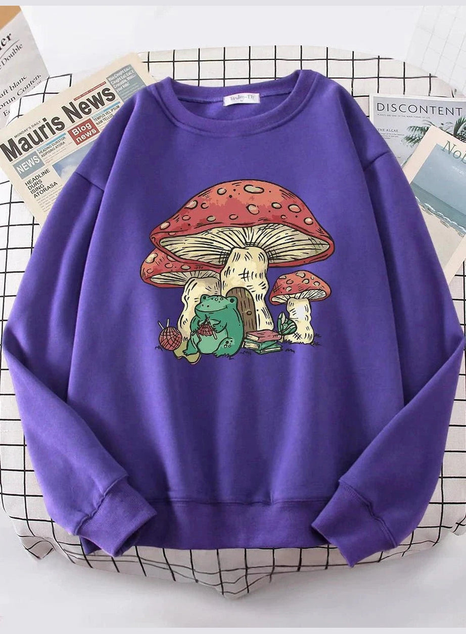 Y2k Mushroom House Frog Oversize Women's Sweatshirt
