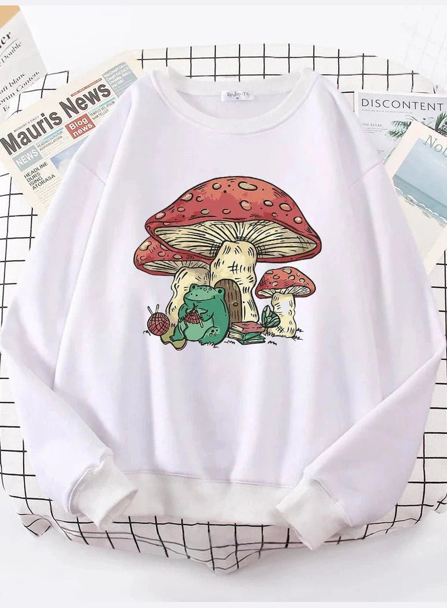 Y2k Mushroom House Frog Oversize Women's Sweatshirt