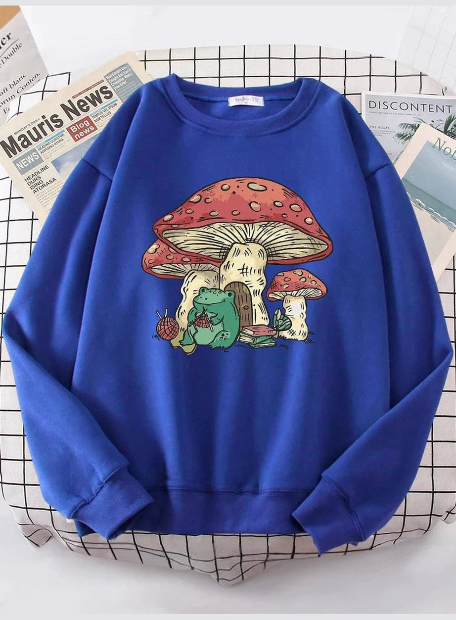 Y2k Mushroom House Frog Oversize Women's Sweatshirt