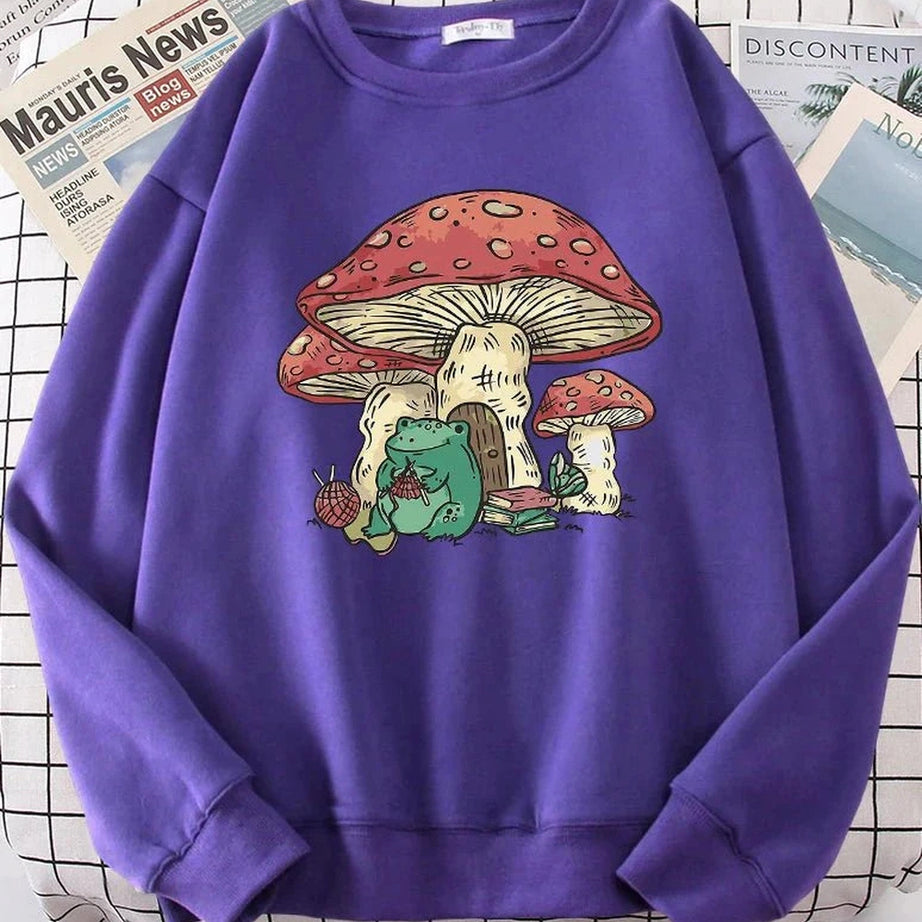 Y2k Mushroom House Frog Oversize Women's Sweatshirt