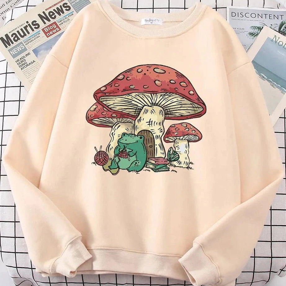 Y2k Mushroom House Frog Oversize Women's Sweatshirt