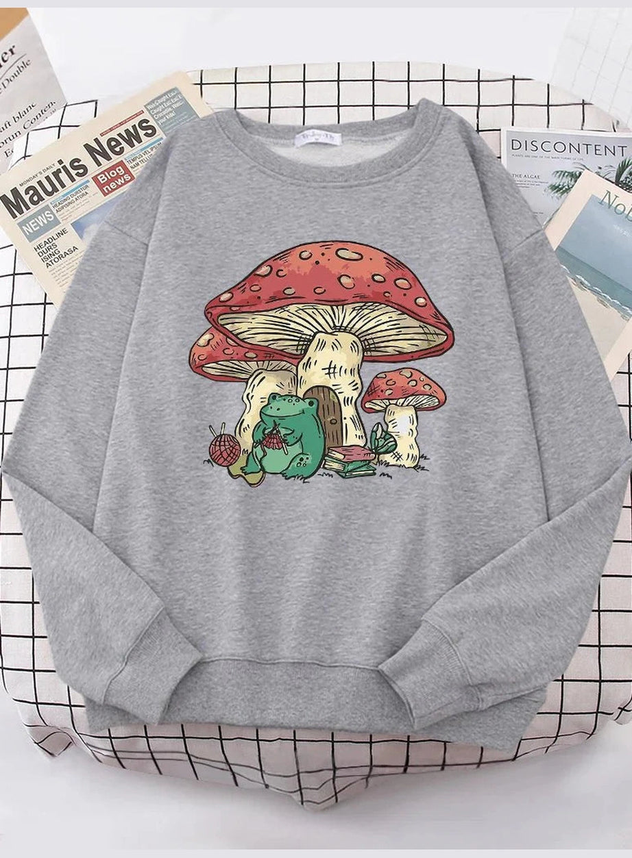 Y2k Mushroom House Frog Oversize Women's Sweatshirt