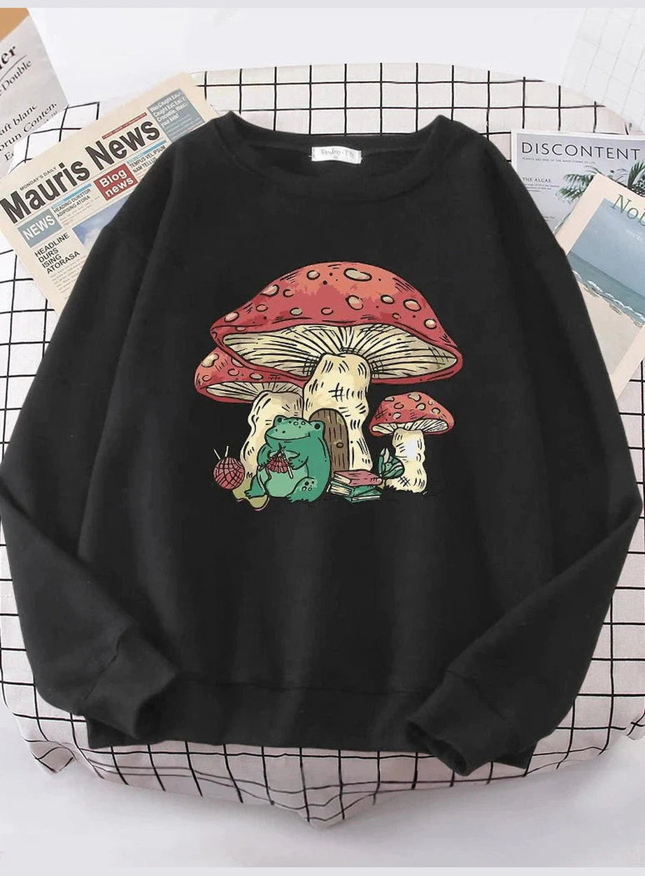 Y2k Mushroom House Frog Oversize Women's Sweatshirt