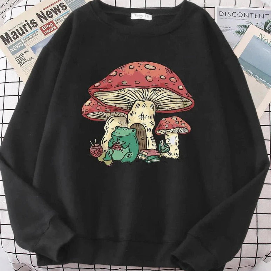 Y2k Mushroom House Frog Oversize Women's Sweatshirt