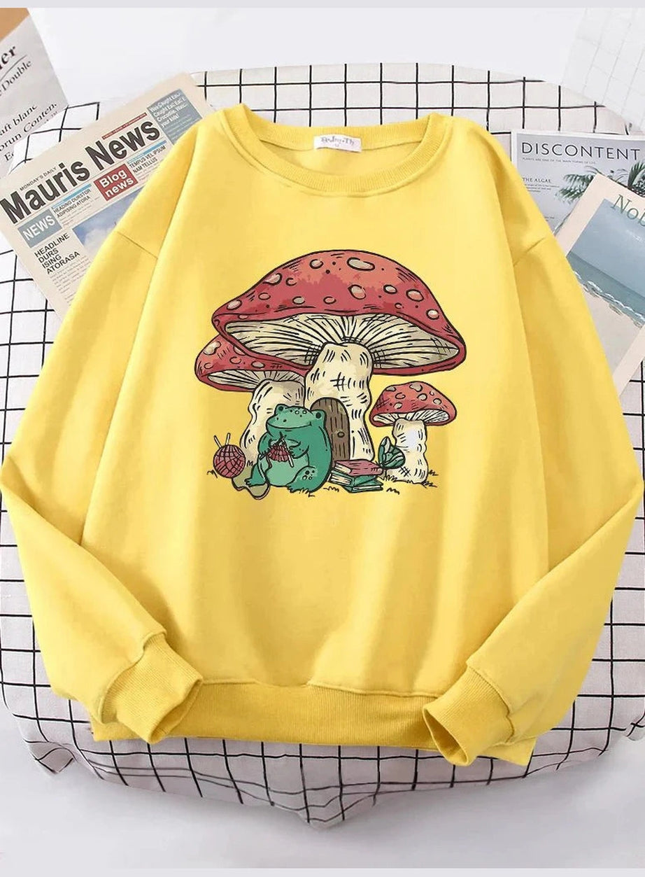 Y2k Mushroom House Frog Oversize Women's Sweatshirt