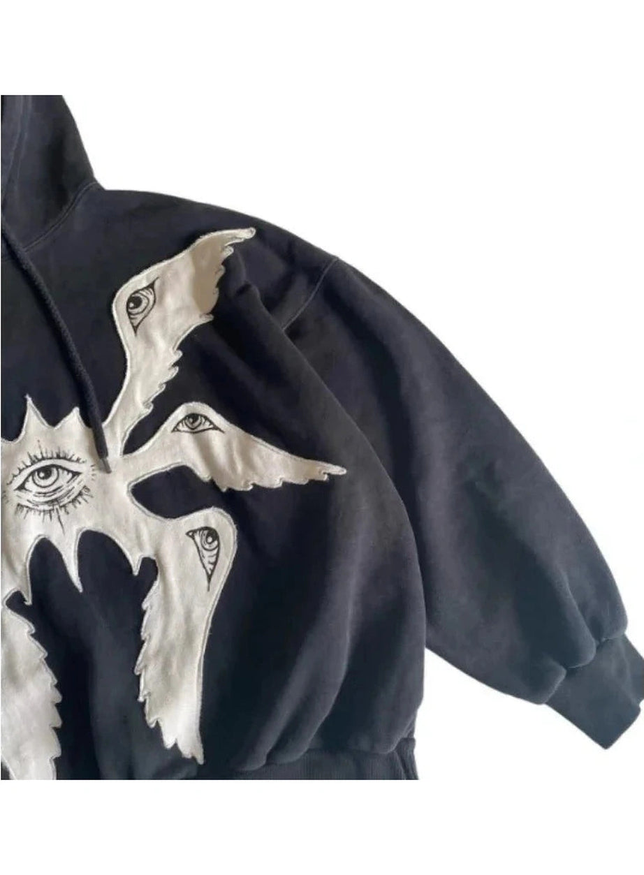 Y2k Mystic Eyes Embroidered Hoodie