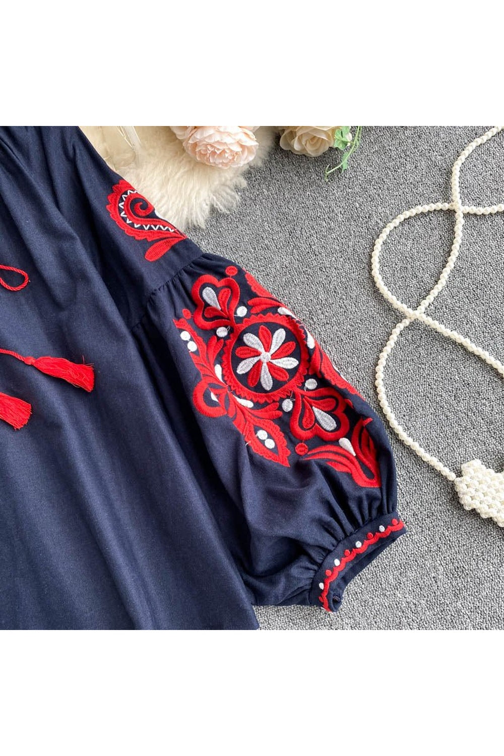 Y2k National Style Embroidered Lace-Up Blouse