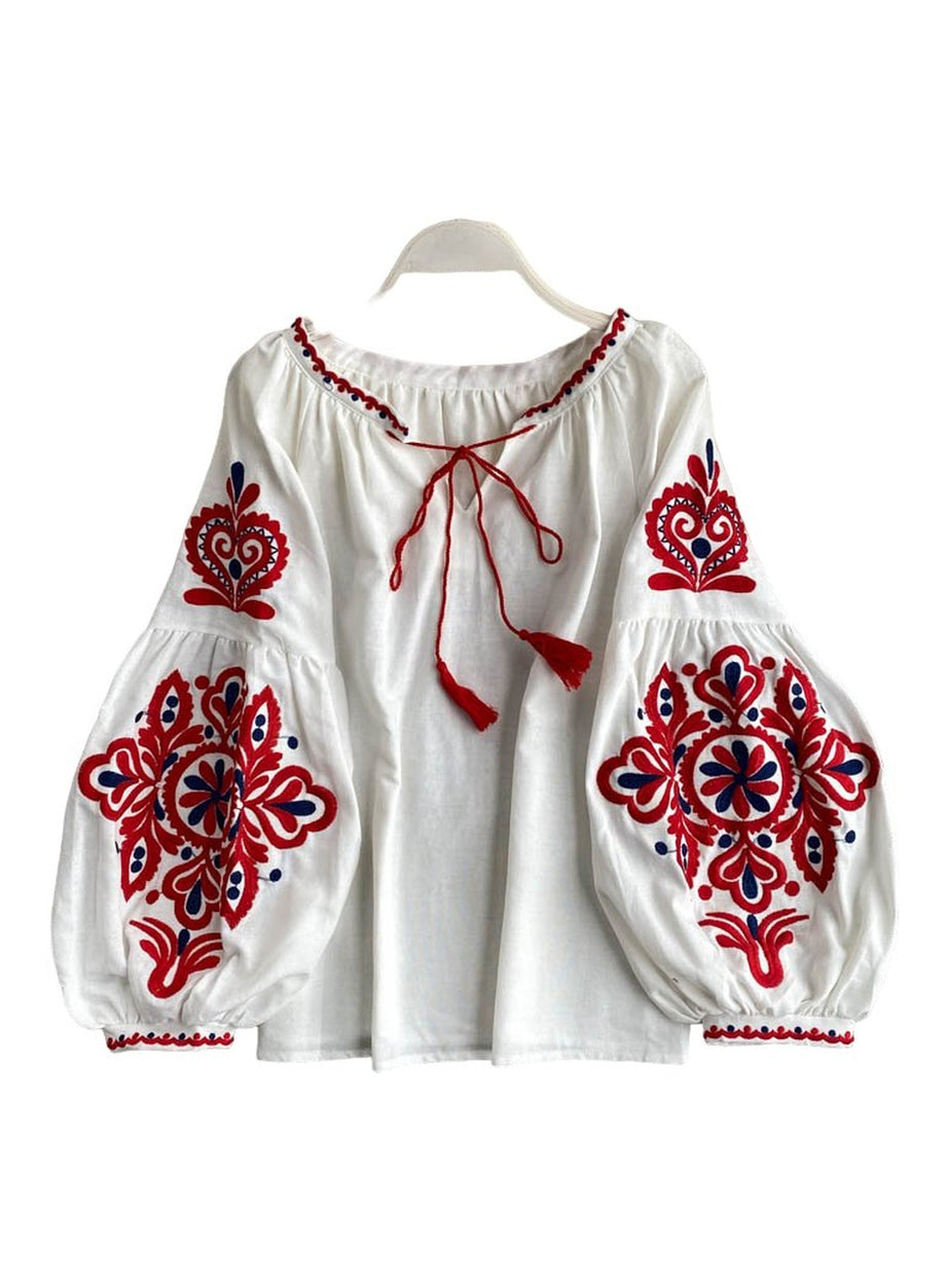 Y2k National Style Embroidered Lace-Up Blouse