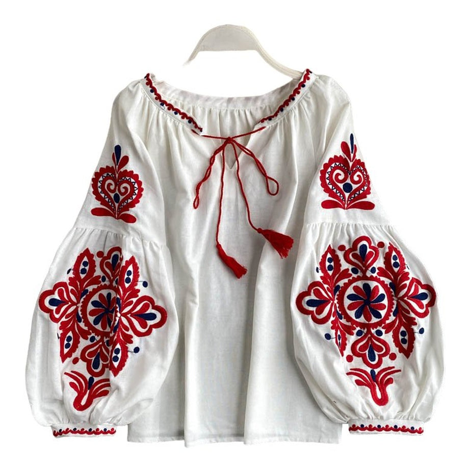 Y2k National Style Embroidered Lace-Up Blouse