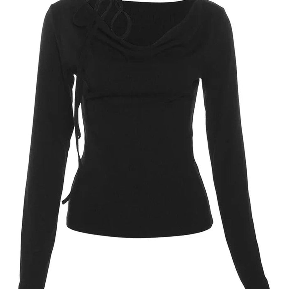 Y2k Noir Elegance Lace-Up Top