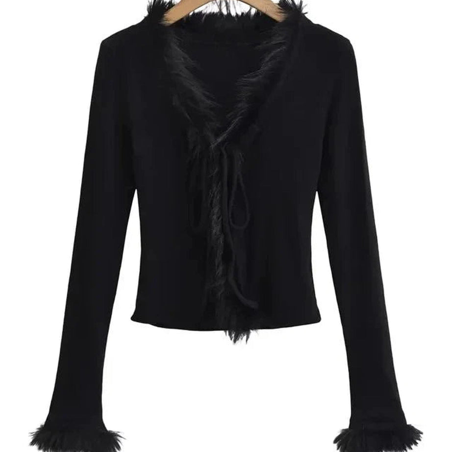 Y2k Noir Feather Trim Allure Top