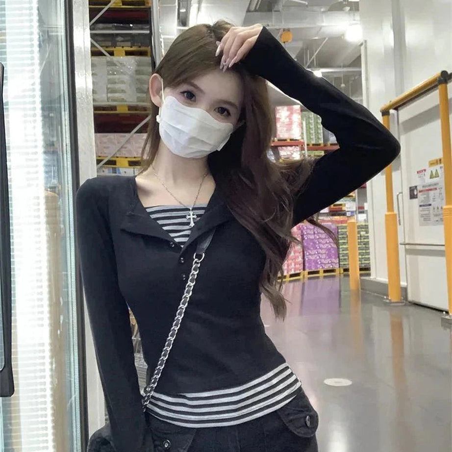 Y2k Noir Nautical Layered Top