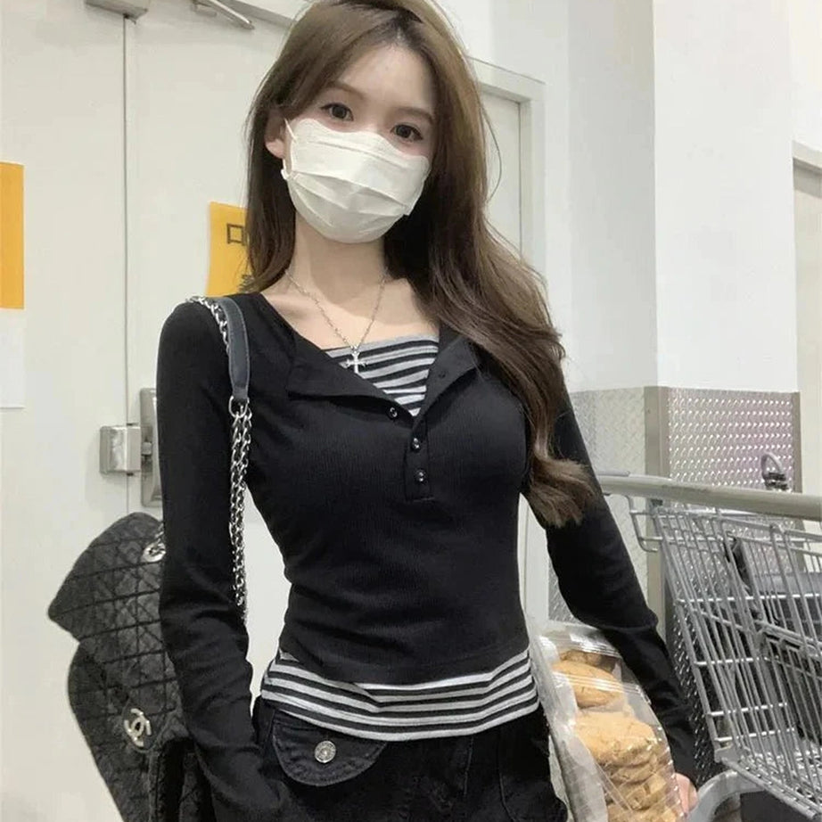 Y2k Noir Nautical Layered Top