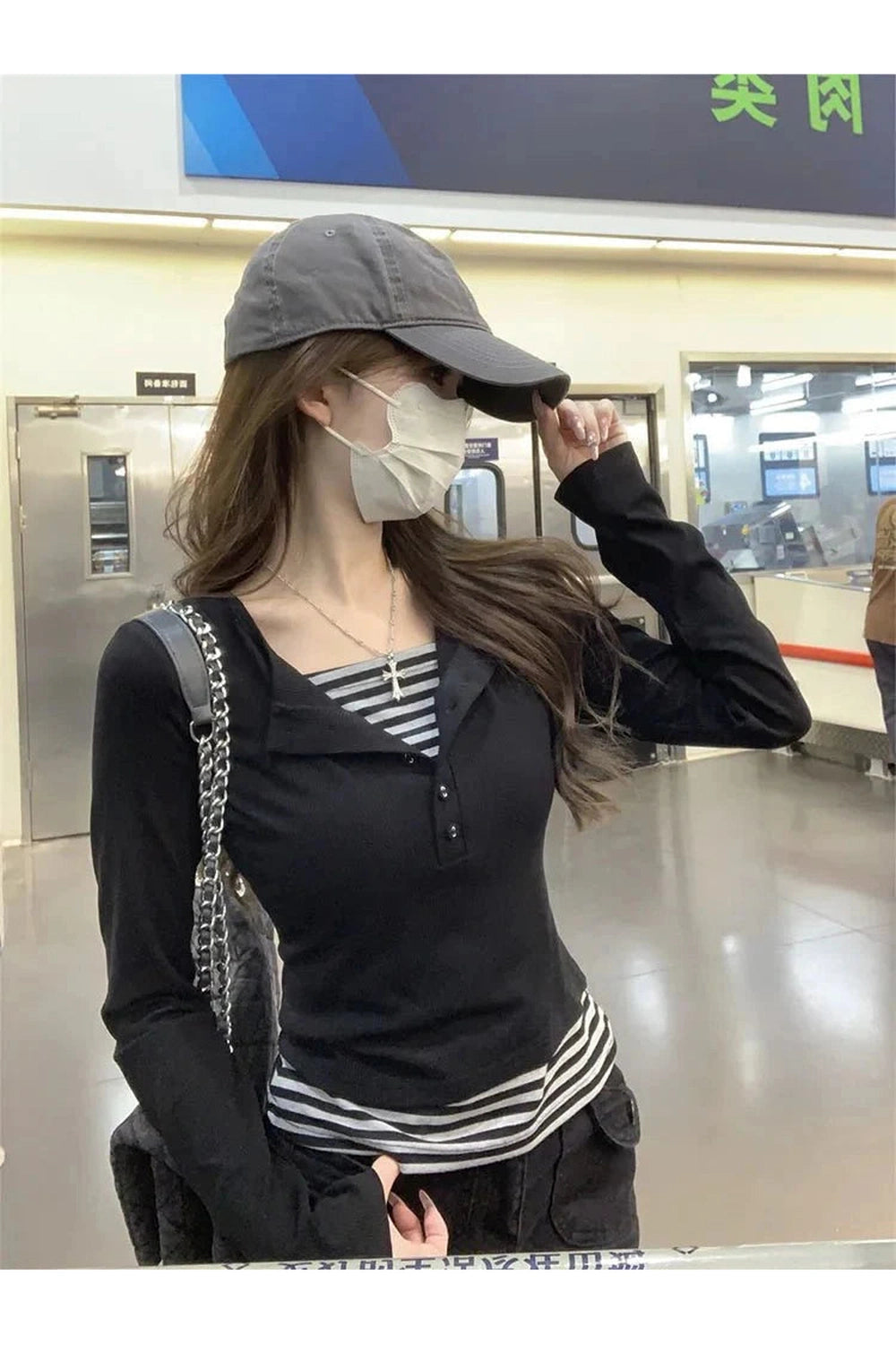 Y2k Noir Nautical Layered Top