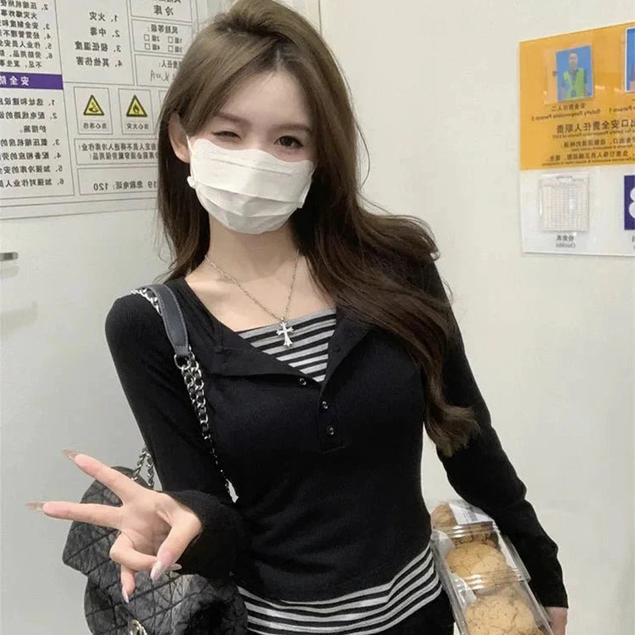 Y2k Noir Nautical Layered Top