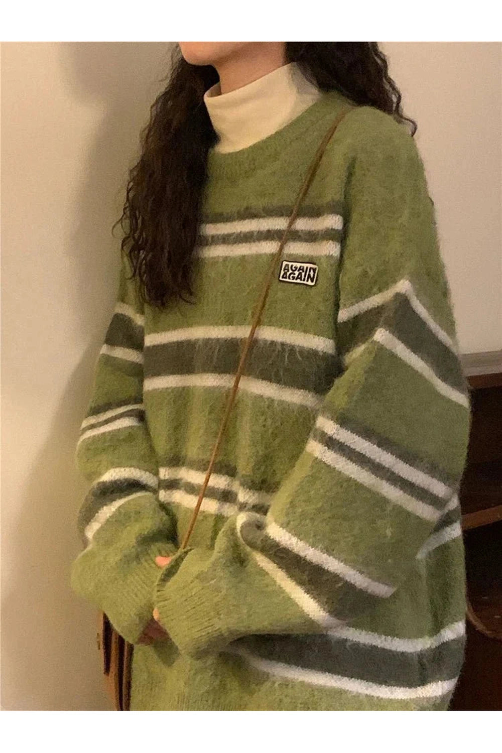 Y2k O Neck Striped Sweater