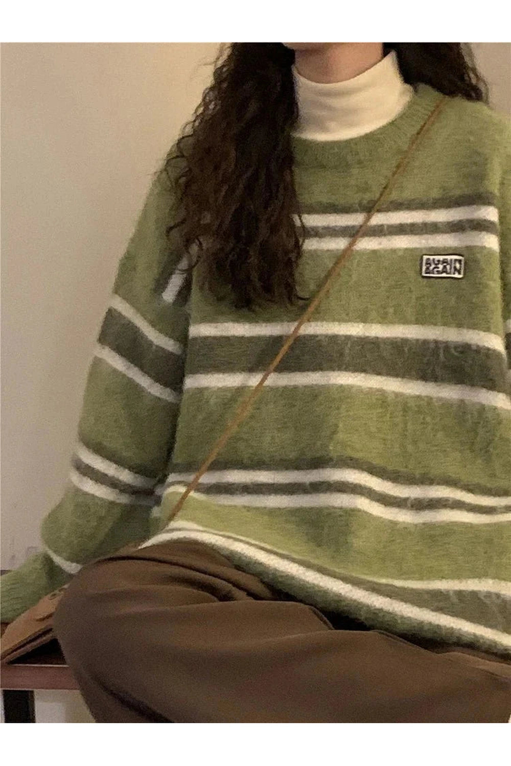 Y2k O Neck Striped Sweater