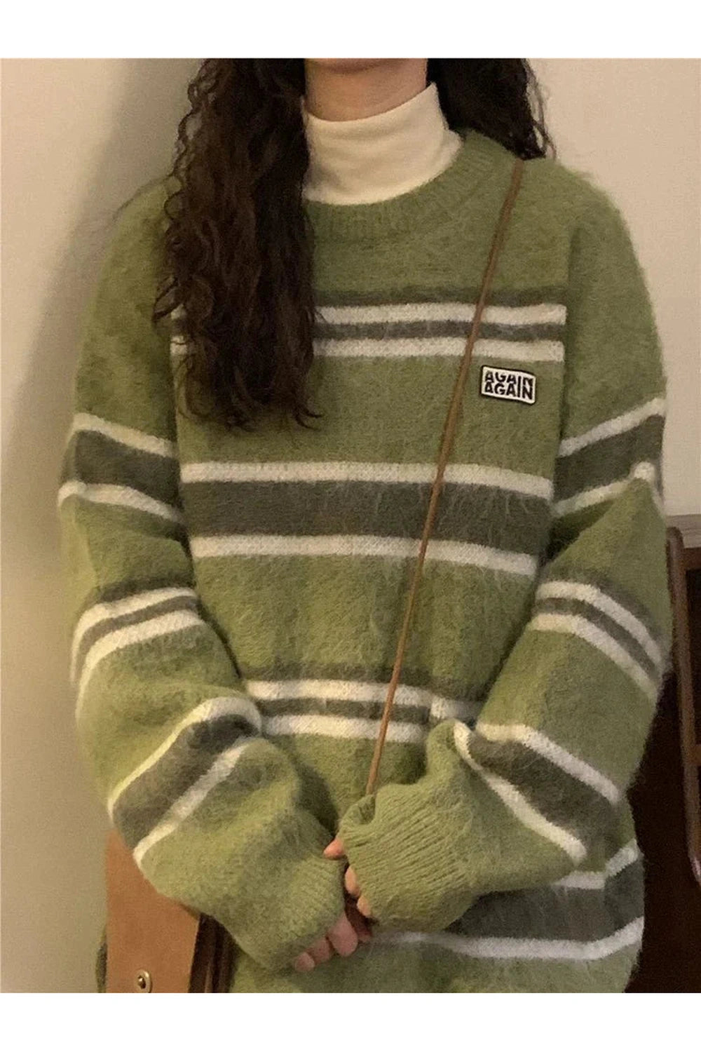 Y2k O Neck Striped Sweater