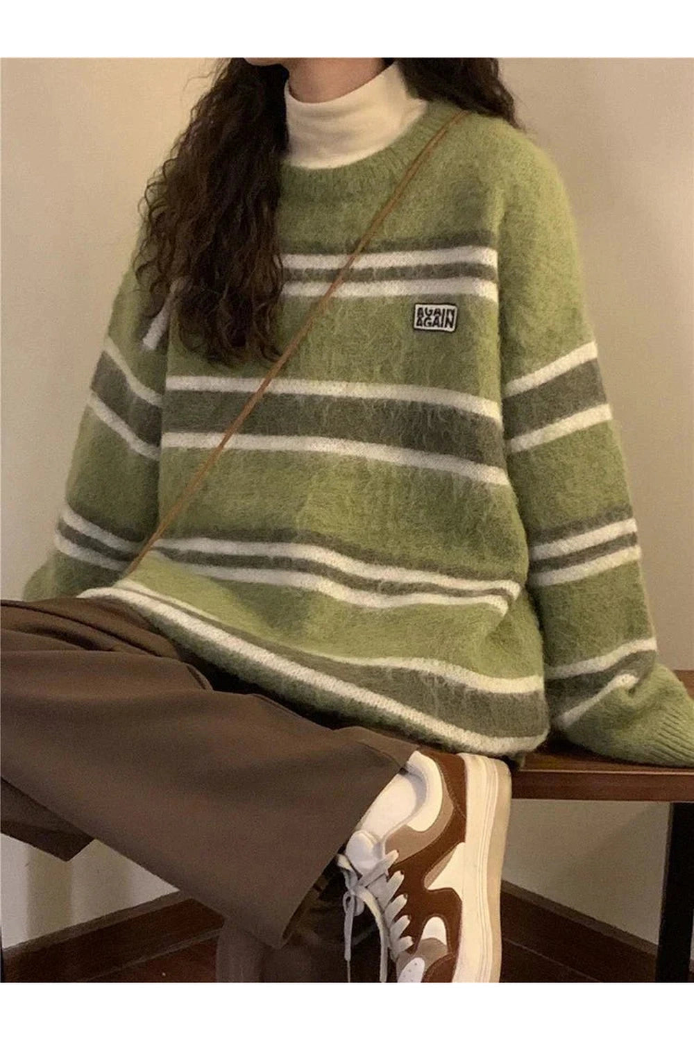 Y2k O Neck Striped Sweater