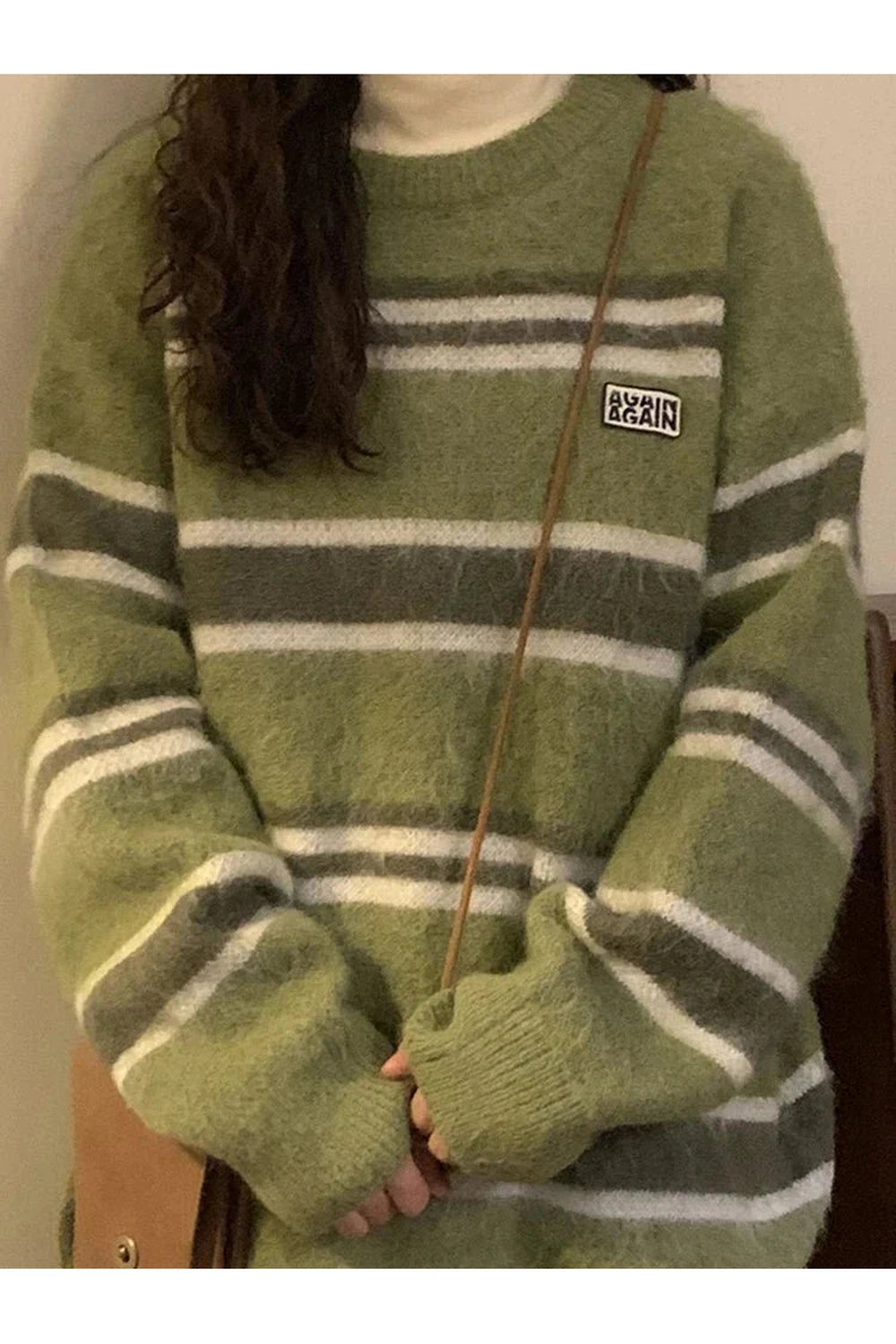 Y2k O Neck Striped Sweater