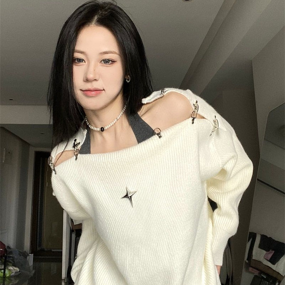 Y2k Off Shoulder Sweater