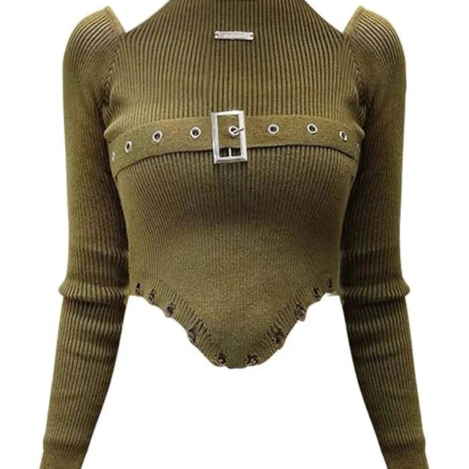 Y2k Olive Enigma Harness Sweater