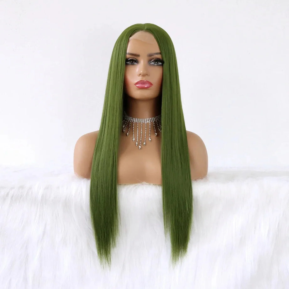 Y2k Olive Green Straight Wig