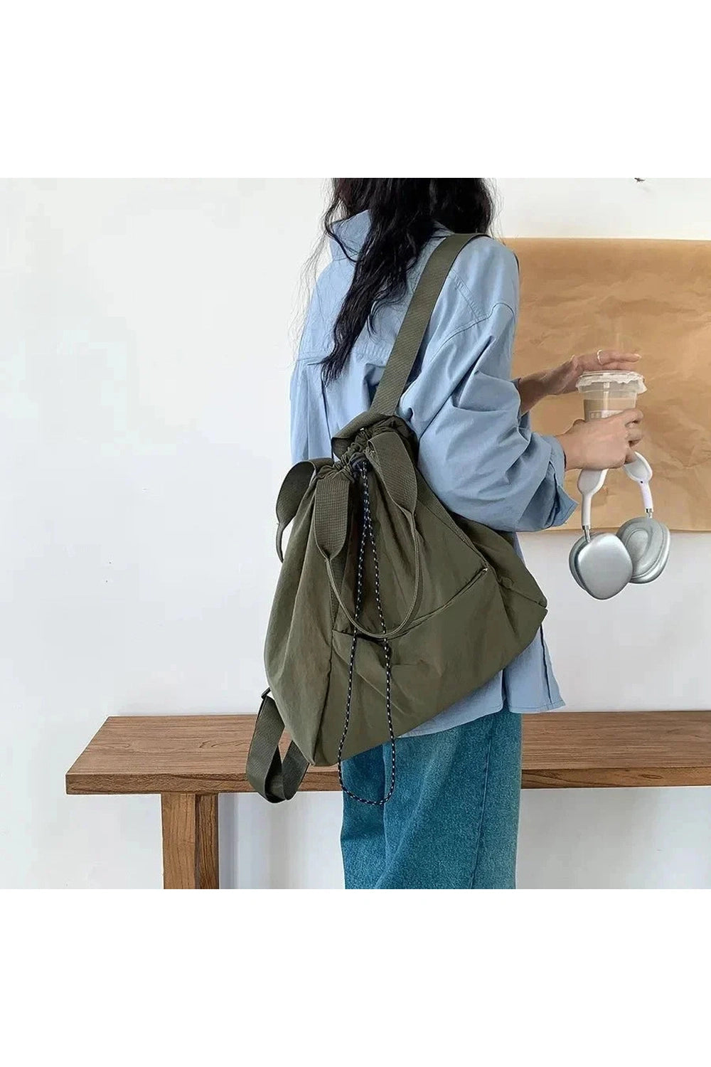 Y2k Olive Urban Drawstring Backpack