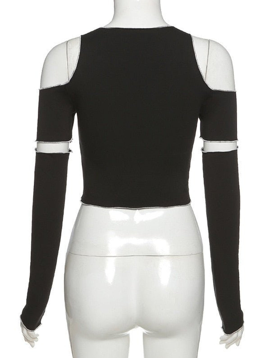 Y2k Open Shoulder Sleeve Crop Top